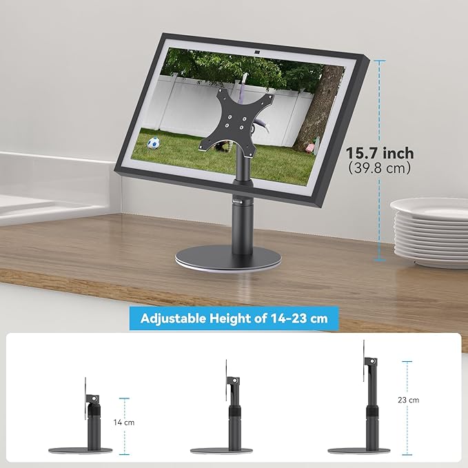 Almoz Riser Stand for Echo Show 21, Show 15 (All Generations), Adjustable Height with Swivel and Tilt, Aluminum Holder Stand for Show 21, Sturdy Non-Slip Base, Easy Screw Assembly (Riser-Black)