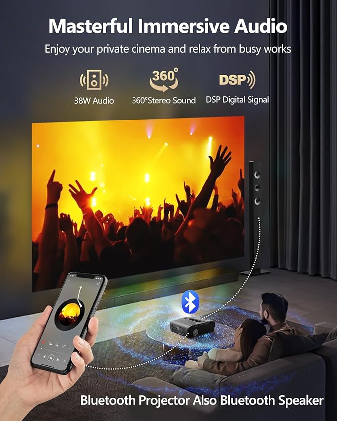 4K Projector Auto Focus HDR WiFi 6, Smart Daylight Projector 4K High Lumen 1800 ANSI LED 1080P Ultra HD Ceiling Home Theater Karaoke Movie Gaming Indoor Outdoor with Bluetooth HDMI USB Ethernet Apps