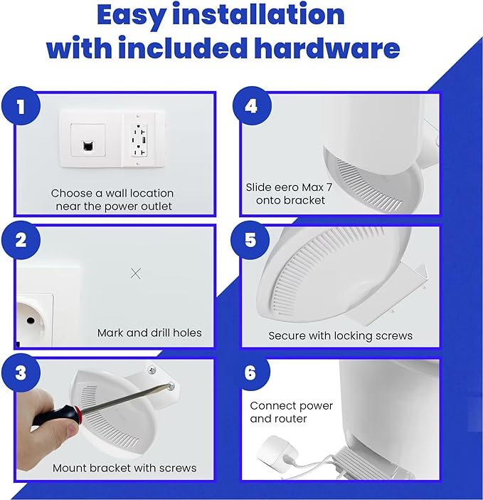 Wall Bracket for Eero Max 7 Aluminum Alloy Max 7 Wall Mount Sturdy and Durable Space Saving Wall Mount Holder Compatible with Max 7 Mesh WiFi Router (White-3Pack)