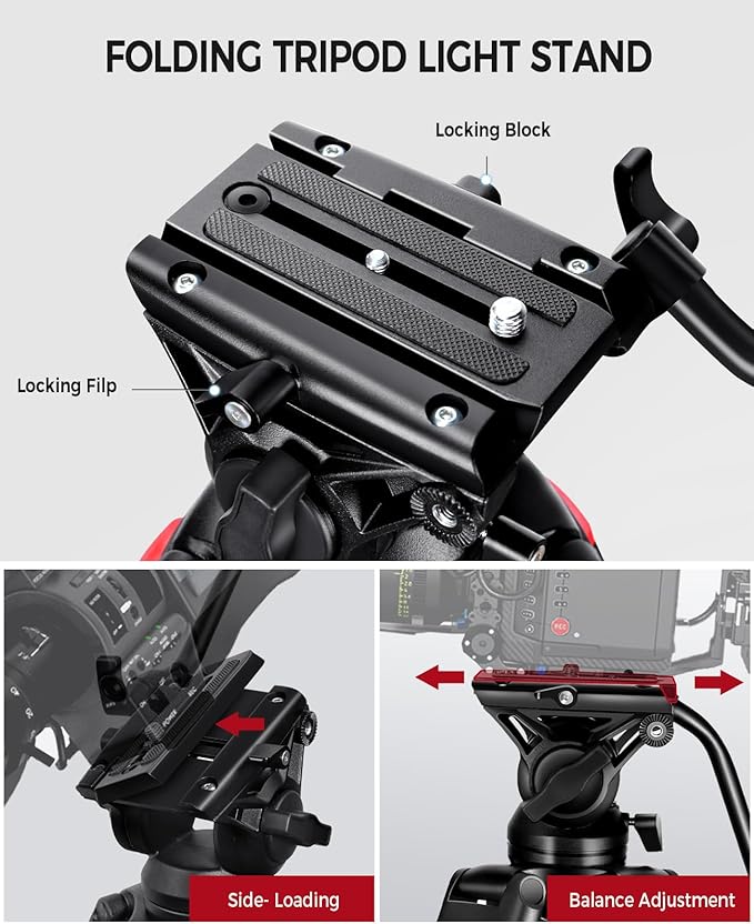 82" /210cm Professional Video Tripod, Heavy Duty Aluminum Alloy Camera Tripod Stand with 360° Fluid Drag Head, QR Plate Compatible with Canon Nikon Sony DSLR Camera Camcorder (Load 33Lb)