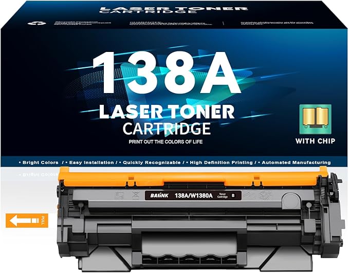 138A Toner Cartridge Black (with CHIP) Replacement for HP 138A W1380A 138X W1380X Compatible for HP Pro 3001dw 3001fdw MFP 3101fdw Printer (1 Black, with Chip)