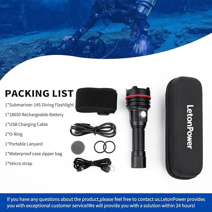 14S 2000 Lumens Professional Dive Light - IP68 328FT/100M Waterproof Underwater Flashlight with 6 Modes & USB-C Charging, for Scuba Diving/Underwater Photography/Spearfishing