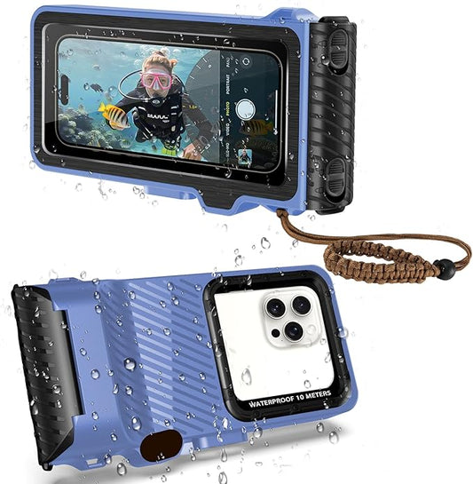 Waterproof Phone Case for Snorkeling & Diving (33ft/10m), IP68 Waterproof Hard Case for Swimming, Universal Underwater Touch Screen Case Compatible with iPhone (Blue, 4th Generation Phone Case)