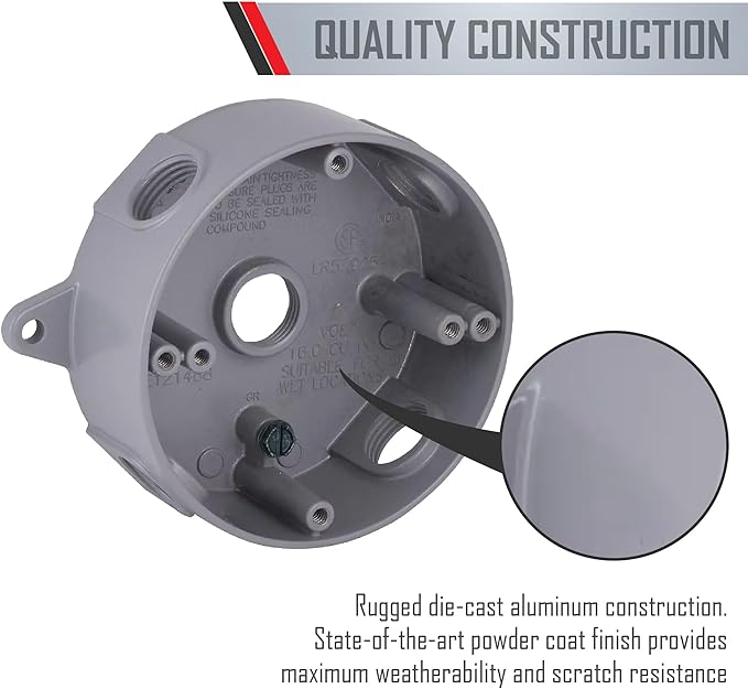 TayMac RB550S Weatherproof Box, Round - (5) 1/2-Inch Outlets, Gray