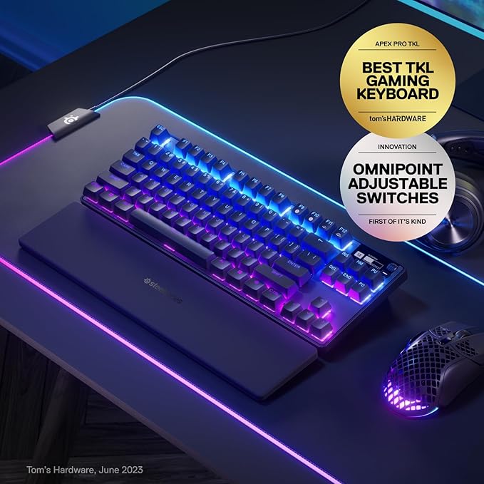 SteelSeries Apex Pro TKL Wireless HyperMagnetic Gaming Keyboard — Esports Tenkeyless — OLED Screen — Adjustable Actuation — PBT Keycaps — Bluetooth — 2.4GHz — USB-C