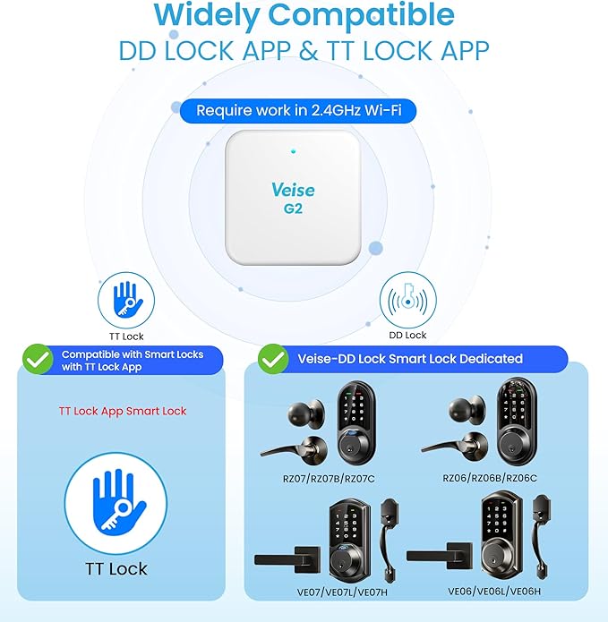 Veise G2 Gateway, Smart Deadbolt WiFi Gateway, Remote Control, Compatible with DD Lock APP and TT Lock APP Remote Control