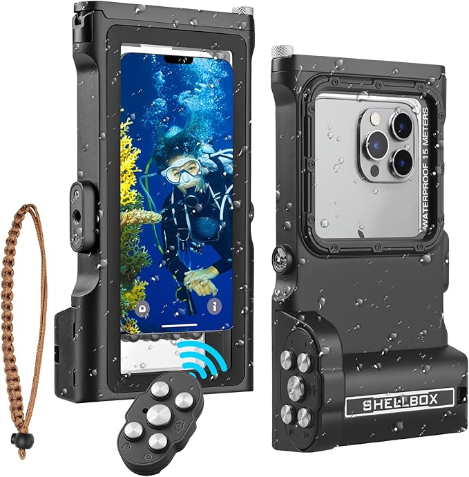 50ft/15m Waterproof Snorkeling Diving Phone Case for iPhone 16-11 pro/pro max & Samsung S24-S21, Underwater Photo & Video Housing with Bluetooth Control Black