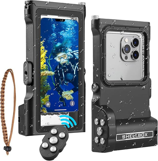 50ft/15m Waterproof Snorkeling Diving Phone Case for iPhone 16-11 pro/pro max & Samsung S24-S21, Underwater Photo & Video Housing with Bluetooth Control Black