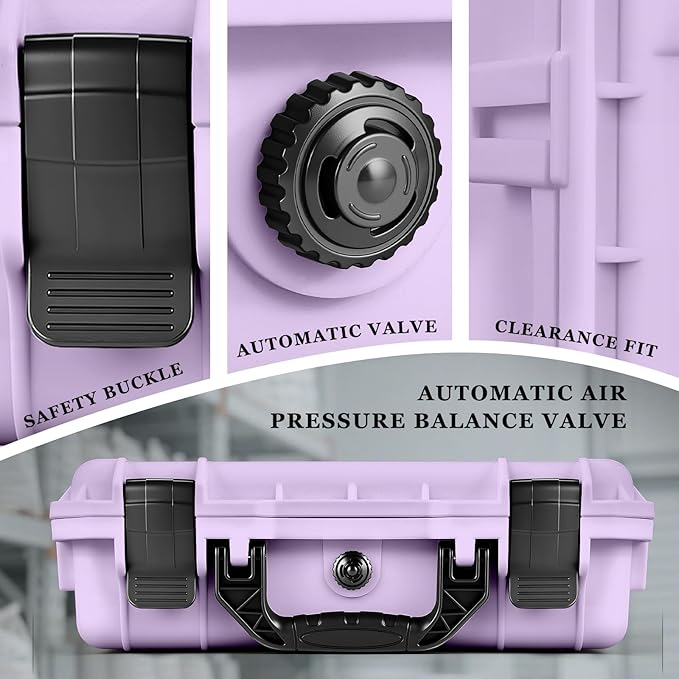 16.3 x 12.4 x 6.5 Inch Waterproof Hard Case with DIY Customizable Foam Insert Portable Protective Case with Knife for Camera Drones Equipments Tools Test Instruments (Purple)