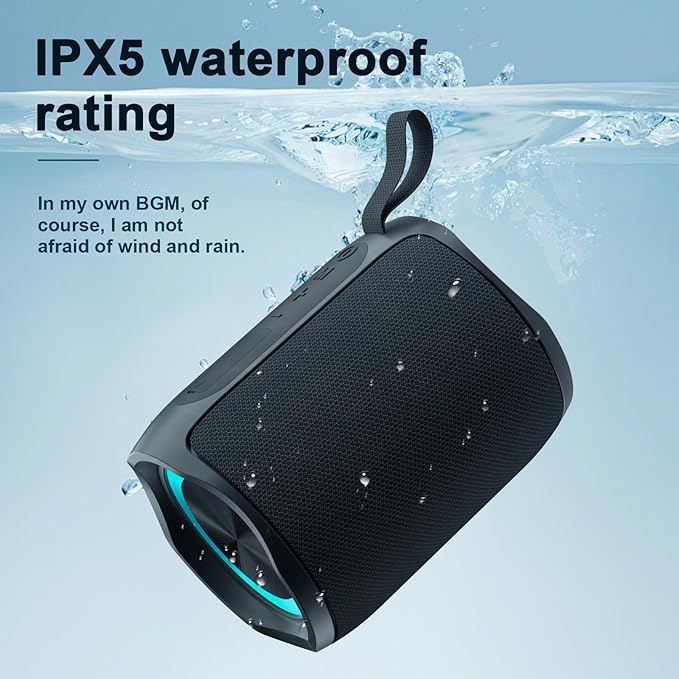Speaker, Portable Wireless Speaker Waterproof IPX5 Bluetooth 5.3 Speakers Loud Stereo Sound with LED Light TWS Speakers Suitable for Travel, Home and Outdoor Travel, Black(06A)