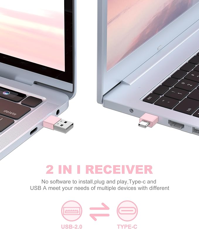 DinoFire Wireless Presentation Remote Presenter, RF 2.4GZ USB C Rechargeable Slide Clicker for Powerpoint Presentations for Laptop/Computer-Pink