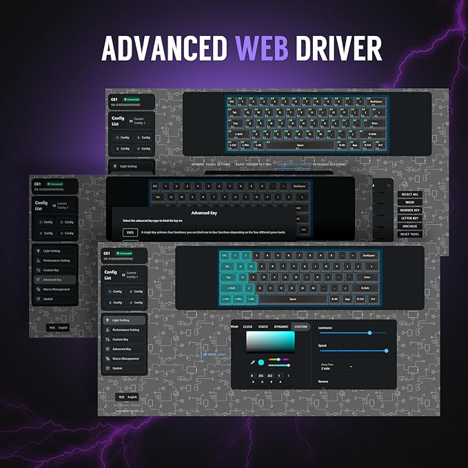 RK ROYAL KLUDGE C61 HE Gaming Keyboard 60% Wired Mechanical Keyboard with Hall Effect Magnetic Switch 8000Hz Polling Rate Rapid Trigger RGB Backlit, 61 Keys, White Purple