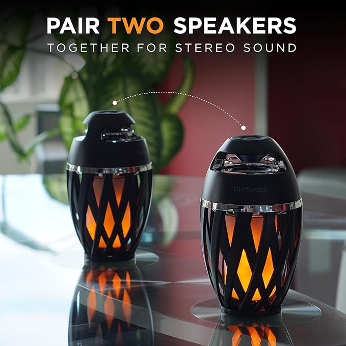 TikiTunes Portable Bluetooth 5.0 Indoor/Outdoor Wireless Speaker, LED Torch Atmospheric Lighting Effect, 5-Watt Audio USB Speaker, 2000 mAh Battery for iPhone/iPad/Android