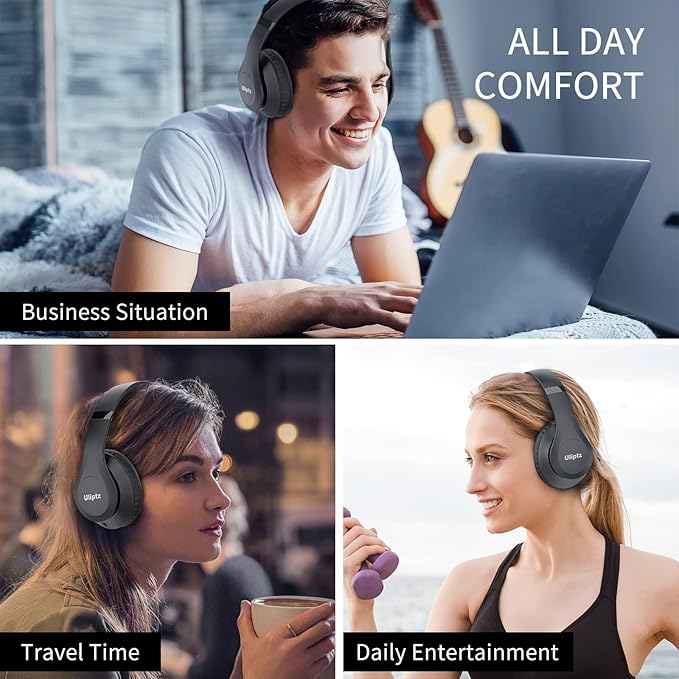 Uliptz Wireless Bluetooth Headphones, 65H Playtime, 6 EQ Sound Modes, HiFi Stereo Over Ear Headphones with Microphone, Foldable Lightweight Bluetooth 5.3 Headphone for Travel/Office/Cellphone/PC