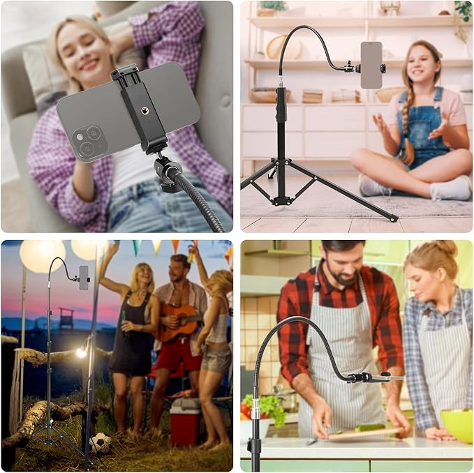 NEEWER 71" Phone Tripod Stand with Reversible Legs Flexible Arm 360° Ball Head Phone Holder & Remote, Portable Photography Light Stand Compatible with iPhone 16 15 Pro Max for Video Recording, TS06