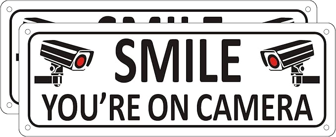 Bagstar (2 Pack) Heavy-duty Metal Smile You're on Camera Sign, 10" x 3.5" Aluminum Video Surveillance Sign, Camera Warning for Home Security, House, Business, Yard, Outdoor