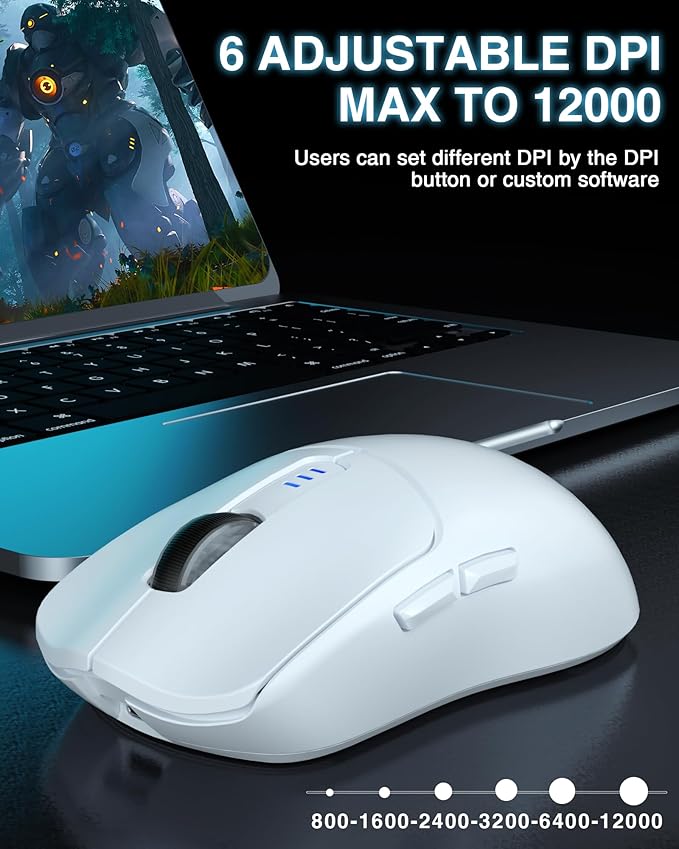 AULA SC580 Wireless Gaming Mouse, Tri-Mode 2.4G/BT5.0/USB-C Gaming Mouse, 12000 DPI Rechargeable Wireless Mouse with 6 Programmable Buttons, Ergonomic Computer Mouse for Laptop/PC/Mac/Tablet