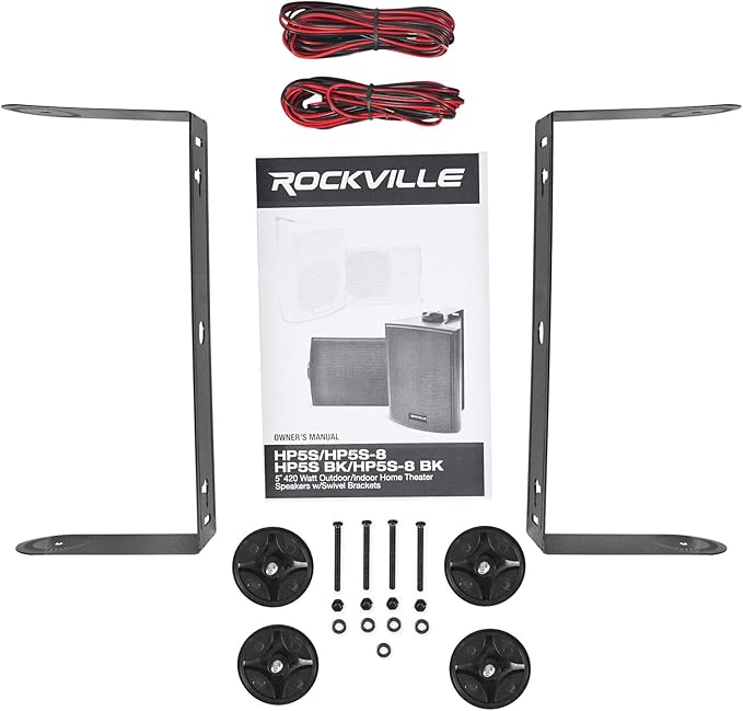 Rockville Pair HP5S BK 5.25" Outdoor/Indoor Wall Mount Speakers, 140W RMS/420W Peak, IPX44 Weatherproof, Swivel Brackets, for Patio, Home, or Commercial Use