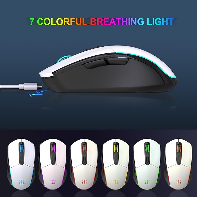 Snpurdiri 60% Wireless Gaming Keyboard and Mouse Combo,Ice Blue Backlit Rechargeable 2000mAh Battery,Mini Mechanical Feel Anti-ghosting Keyboard + Popular RGB Mice for Gaming, Office(White-Black)