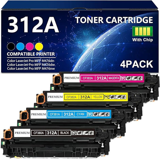 312A Toner Cartridges 4-Pack Replacement for HP 312A Toner Compatible for Laserjet Pro MFP M476dn M476dw M476nw Printers (Black,Cyan,Magenta,Yellow)