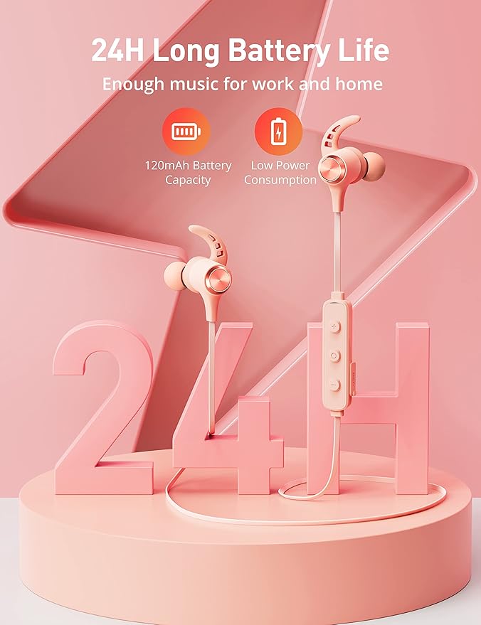 Wireless Headphones, Bluetooth 5.2 Stereo aptX Wireless Earbuds Bass Bluetooth Earbuds Bulit-in Mic with 16H Playtime, Magnetic, IPX7 Waterproof Perfect for Sport, Gym