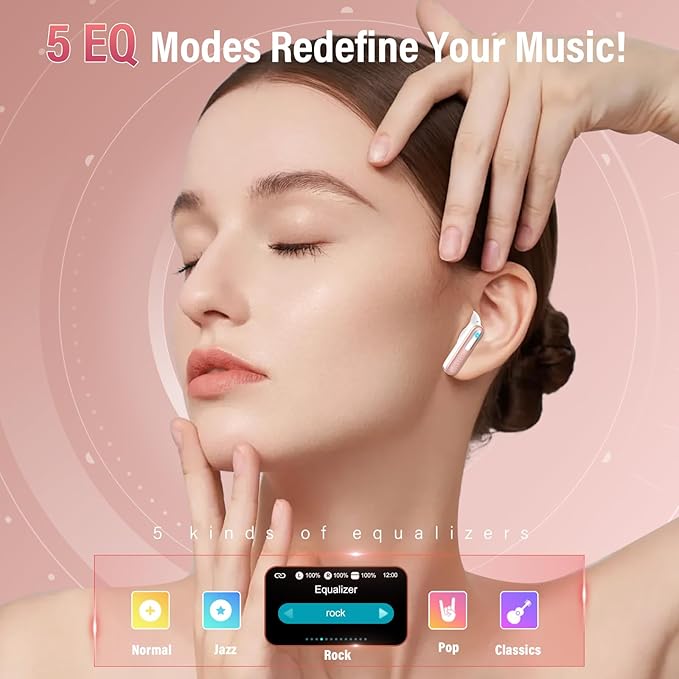 Wireless Earbuds, Bluetooth 5.4 Headphones with Multifunction Touch Screen, 48H Deep Bass Stereo Ear Buds, 5 EQ Modes, ANC/ENC Noise Cancelling, Transparency Mode, IPX7 Bluetooth Earbuds, Rosa