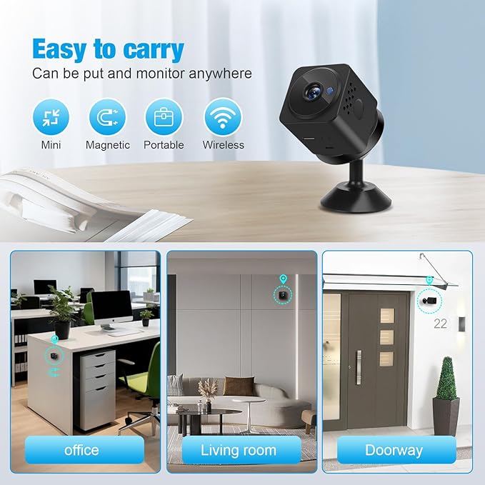 Hidden Camera Spy Camera,1080P HD Mini Nanny Cam for Home/Office with Night Vision, App Control WiFi Indoor Security Cameras, Motion Detection,Wireless Remote Viewing Cam