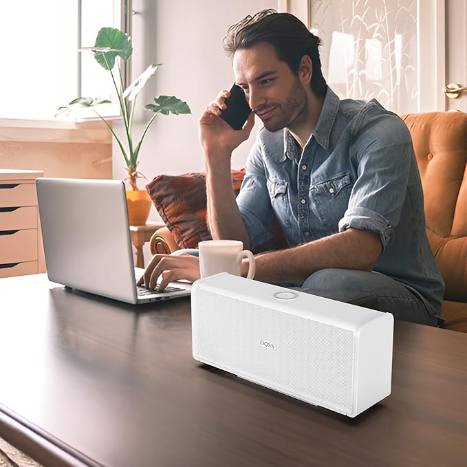 DOSS SoundBox Ultra Bluetooth Speaker with 2.1 Channel Audio, 80W Superior Sound with Deep Bass, Two DSP Technologies, 18H Playtime, BT 5.3, Wireless for Home, Office, Room-White
