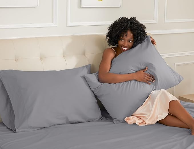 Sunflower Queen Pillowcases Set of 2, 100% Cotton Queen Pillow Cases 2, 20×30 inches Frost Gray, Soft and Breathable