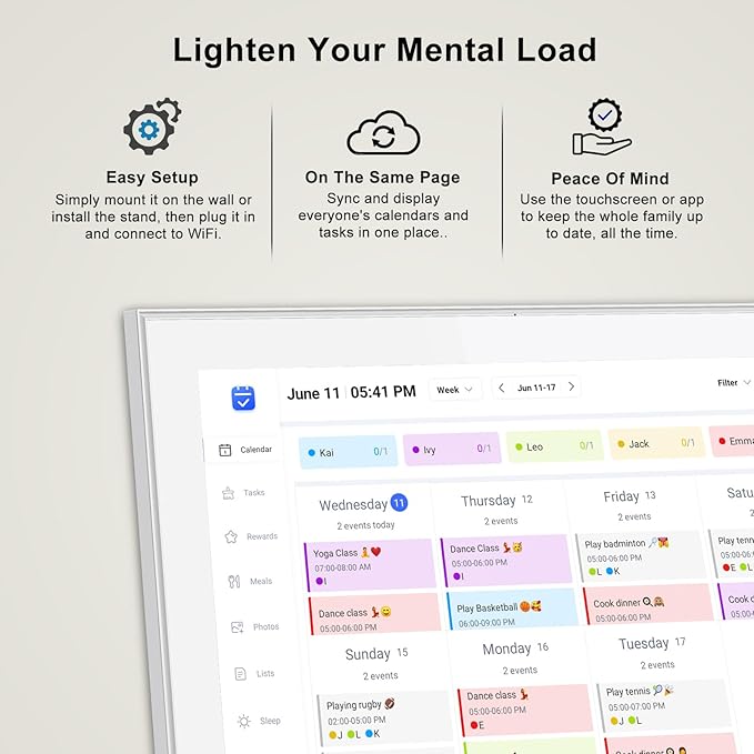 Akimart 15.6 inch Wall Planner Digital Calendar & Chore Chart, Smart Touchscreen Interactive Display for Family Schedules, Hearth Display Digital Calendar, Great for Organizing Your 2025 Year