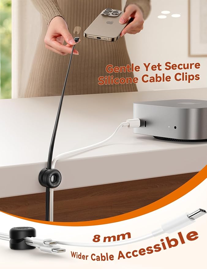 8Pack Cord Organizer JOYROOM Silicone Cable Clips [1s Side-Snap Lock] Desktop Cable Management, Adhesive Phone Charger Wire Keeper for Nightstand Office Workspaces Desk Organization Home Accessories