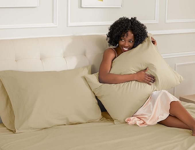 Sunflower Queen Pillowcases Set of 2, 100% Cotton Queen Size Pillow Cases 2, 20×30 inches Sandshell, Soft and Breathable