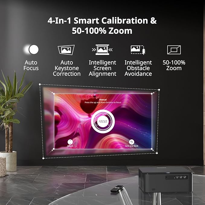 [800 ANSI, Official-NetfIix] Smart Projector, Auto Focus & Keystone, Native 1080P Projector with WiFi & Bluetooth, 40-300" Display, Dolby Audio, Home Theater Projectors for Bedroom Outdoor