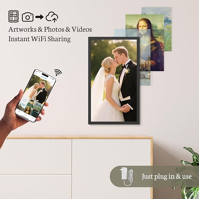 BSIMB Large Digital Picture Frame 24 Inch, 1920x1080 FHD WiFi Digital Photo Frame Electronic 32GB Display, Wall Mount Included, Share Pictures/Videos via App Easy Setup Gifts for Mom(Non-Touch), Black