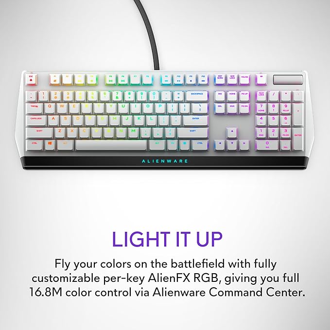 Alienware Low-Profile RGB Gaming Keyboard AW510K Light, Alienfx Per Key RGB Lighting, Media Controls and USB Passthrough, Cherry MX Low Profile Red Switches, Lunar light