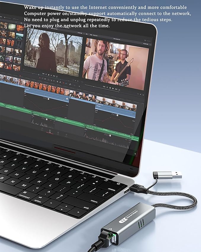 5G USB 3.2 Ethernet Adapter with RTL8157, 2-in-1 USB-A/Type-C to 5Gbps Network Card RJ45 LAN Converter for PC Laptop Windows Mac OS Linux(5Gbps Need Type-C > 3.2)