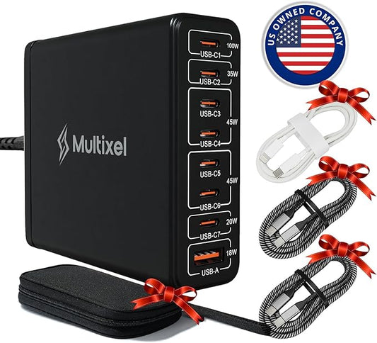 Upgraded 240W 8 Ports GaN Charger with Travel Case, USB C Charging Hub, Multi USB C Charger Station for MacBook Pro/Air/iPad Pro/iPhone/Samsung Galaxy Note