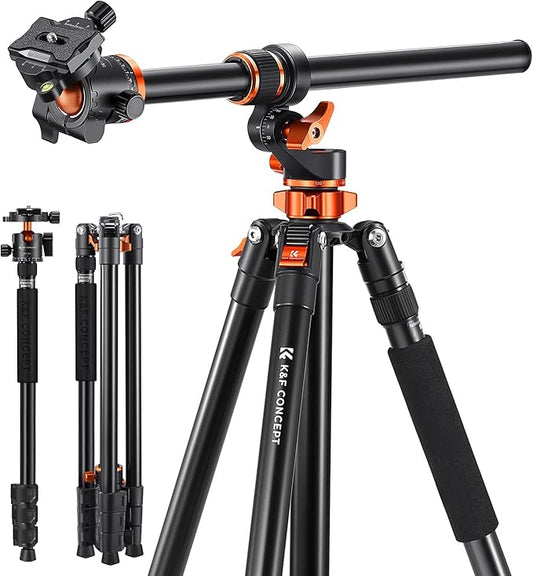 K&F CONCEPT 90''/230cm Ultra High Camera Tripod,Horizontal Overhead Shooting Travel Tripods with Metal Ball Head 10KG Load Capacity,Detachable Monopod, for Indoor and Outdoor Use T254A7+BH-28L