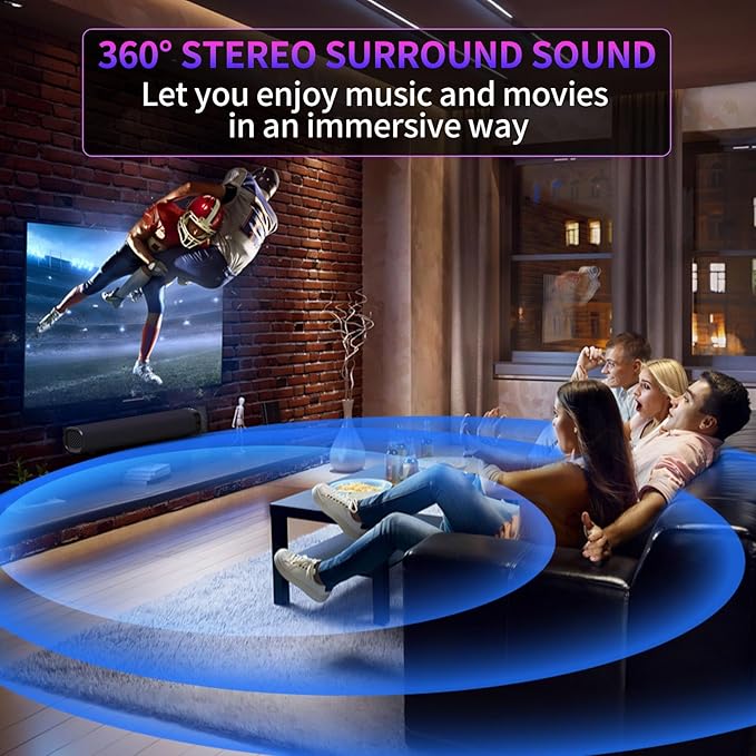 Sound Bar for Smart TV, Bluetooth Sound bar for TV with Optical/AUX/HD ARC, 50w Surround Sound Speakers, Surround Sound System for TV/PC/Gaming/Projectors, Wall Mountable PC Soundbar
