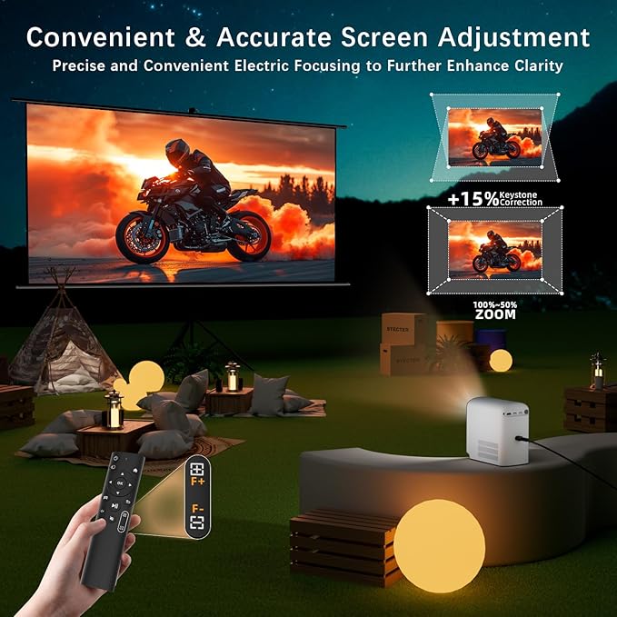 [Electric Focus] SCREENMAX C7 Mini Projector with WiFi and Bluetooth, 1080P Supported, Portable Projector for Outdoor & Indoor, Compatible with HDMI, Need Fire Stick for HULU, NETFLIX, YOUTUBE, HBO