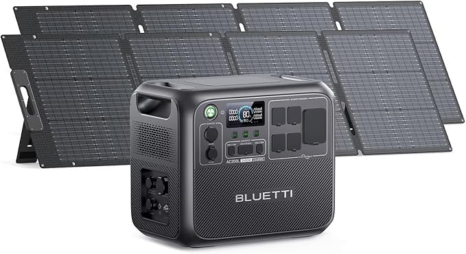 BLUETTI AC200L Solar Generator with 2 200W Solar Panel (Ship Separately), 2048Wh LFP Battery Backup w/ 4 2400W AC Outlets (3600W Power Lifting), Portable Power Station for Camping, Home Use, Emergency