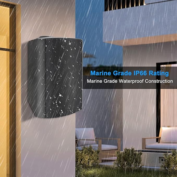 Herdio 6.5 Inches Outdoor Speakers Wired Waterproof Passive,Wall Mount Speakers with 800 Watts Powerful Bass for Home Patio Garden Covered Deck,All-Weather Durability,Black(2 Pairs)