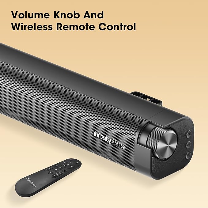 2.1CH Dolby Atmos TV Soundbar Speaker 5.3 Bluetooth 120W Output with 70W External Wired Subwoofer and Opt&AUX Cables,Deep Bass,Multiple Connection