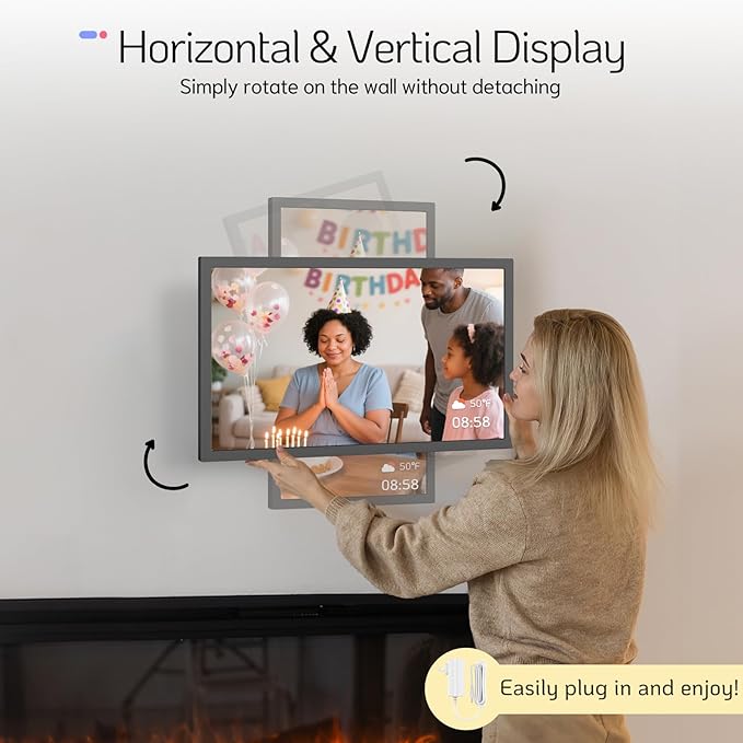 NexFoto 24 Inch Touchscreen Digital Picture Frame Large, FHD WiFi Electronic Photo Frame 64GB, Add Photos from Google Photos, Upload Videos via App/USB/Micro SD, Gifts for Housewarming, Mom, Black