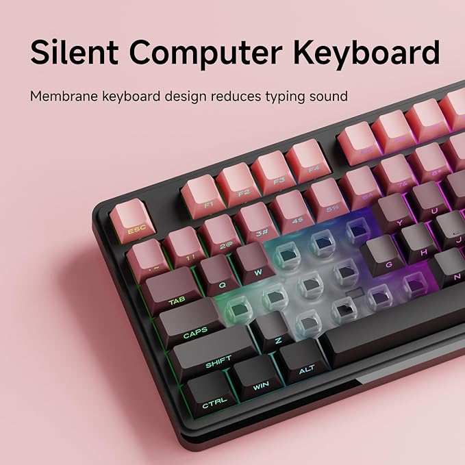 V102 Wired Keyboard, 98 Keys Creamy Gaming Keyboard with Number Pad, Display Screen & Media Knob RGB Silent Wired Cute Computer Keyboard for Laptop PC Gamer-Black Pink