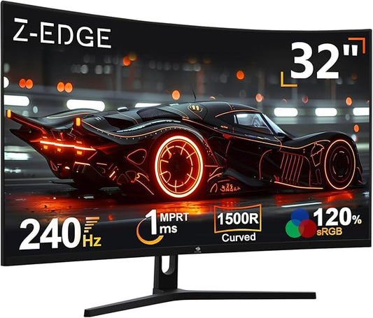Z-Edge 32 inch Curved Gaming Monitor, FHD 1080P 240Hz Curved Monitor,1500R Computer Monitor, MPRT 1ms Monitor, UG32P 2X DP 1.4 Ports and 2X HDMI 2.0 Ports