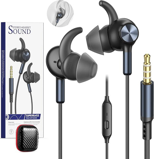 3.5mm Wired Headphones with Mic, School Supplies Wired Earbuds for Computer, Noise Isolating Ear Buds Wire with Stereo Case Magnet, Corded Plug in Earphone for Surface/HP/Acer Laptop Chromebook, Black