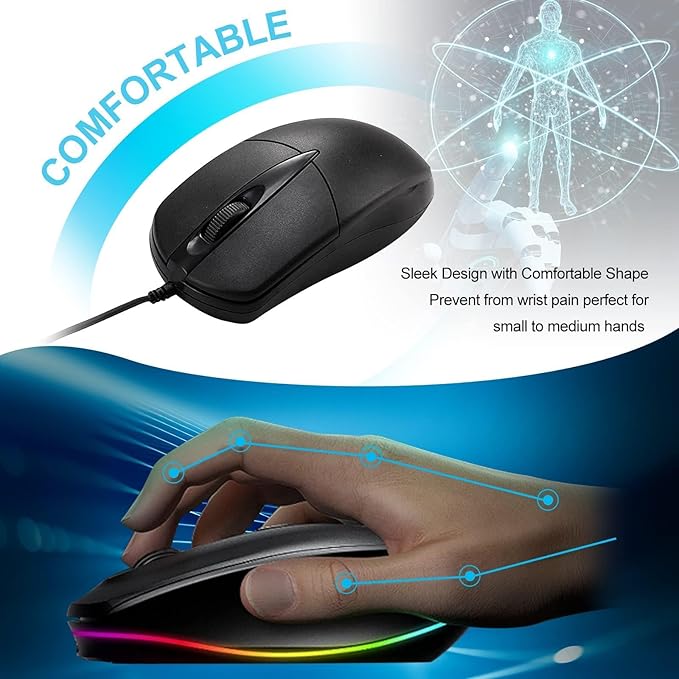 20 PCS Black Wired Computer Mouse Bulk USB 1000 DPI 3 Button Corded Mouse with Home Office Noiseless Simple USB Mouse for Computer Laptop Desktop PC