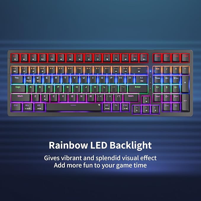 Newmen GM328 Gaming Mechanical Keyboard,18 LED Backlit Effects, 100 Keys, Wired Mechanical Keyboard with Linear Red Switch, Double-Shot Keycaps,Gaming Keyboards Compact Design for Gamers and Work