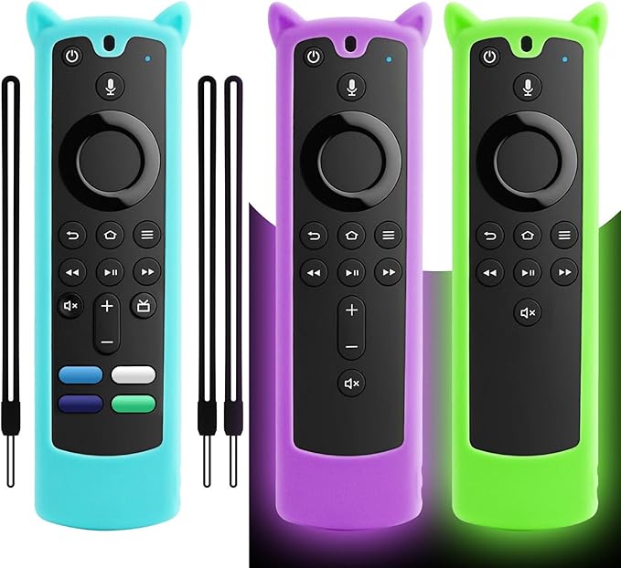 3 Packs Protective Remote Cover Case, Silicone Sleeve Remote Control Cover Glow in The Dark with Lanyard(Glow Green & Glow Purple & Sky Blue)